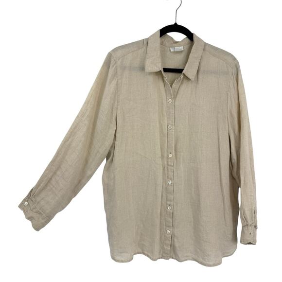 J Jill Love Linen Button Up Shirt Woven Oatmeal Long Sleeve large - Picture 1 of 8